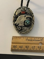 SSI Silver Turquoise Coral American Eagle Feathers Flower Belt Buckle & Bolo Tie