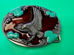 Flying Hunting Eagle Turquoise & Red Color Southwestern Style Belt Buckle