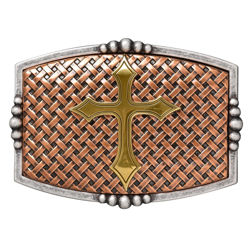 Nocona Men&rsquo;s Cross Buckle Basketweave Background 2-3/4 x 3-3/4