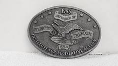 NRA Belt Buckle Mens Defender Of Firearms Freedom 1986 Vintage Eagle
