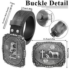 RechicGu Western Leather M,fit waist 36-40 inches, Silver Cross Prayer,black