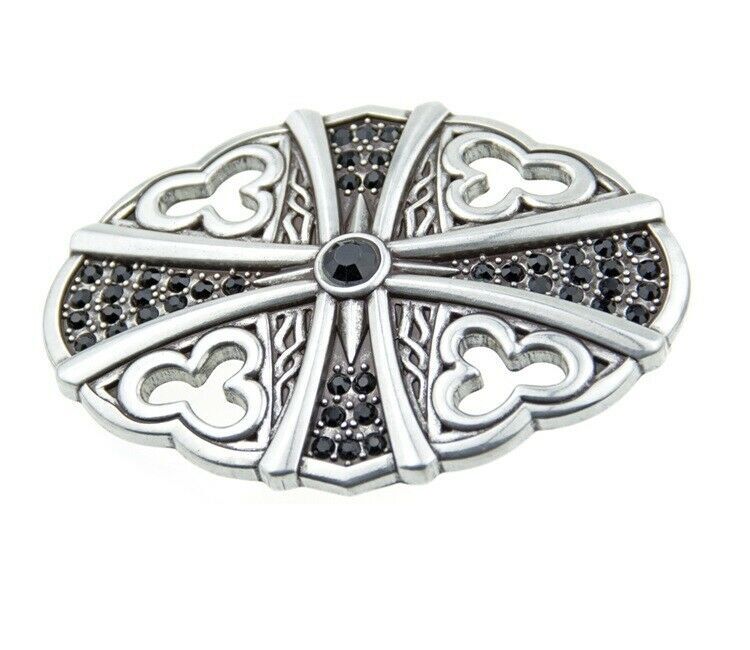 Jet Black Crystal Floral Belt Buckle Silver Interchangeable Clasp GS100327