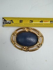Western Brass Tone Oval Belt Buckle Blk Tiger-Eye Faux Leather Center Bohemian