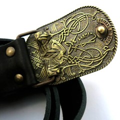 Brass belt buckle Runic trident, Ukrainian runic sign, Embroidered belt buckle