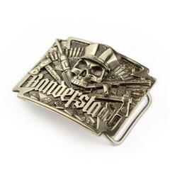 German silver belt buckle Banderstadt, Artistic sculptural fighting skull buckle