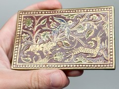 3 Handmade India Brass Belt Buckle Geometric Brutalist Cloisonné Enamel Vintage
