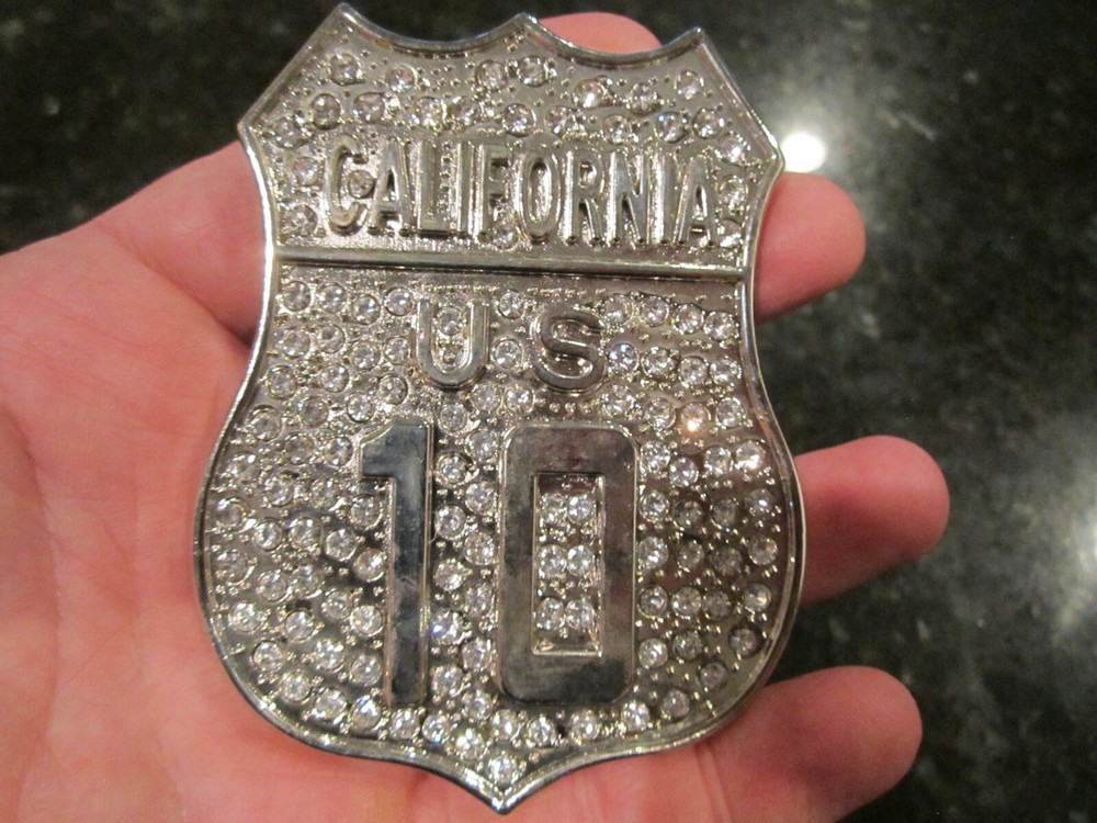 CALIFORNIA U.S. 10 HIGHWAY THEME BELT BUCKLE COVERED IN CRYSTALS GW-17