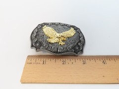 Western Eagle Cowboy Rodeo Style Belt Buckle Buck Pewter Tone w/ Gold Eagle NEW
