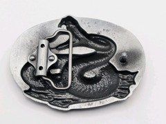 Rattlesnake Belt Buckle Coiled Snake Red Enamel Pewter Tone Western