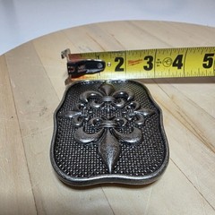 Four Fleur-de-Lis motifs belt buckle antique dark silver finish rectangular shap