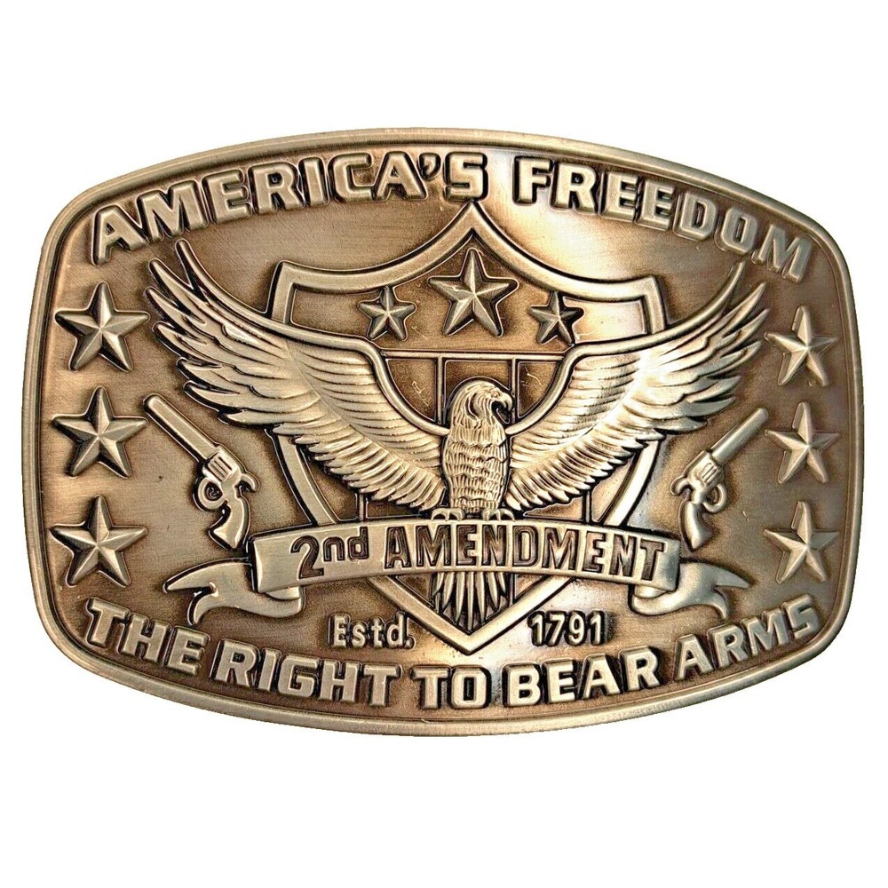 America&rsquo;s Freedom Belt Buckle 2nd Amendment Antique Silver Eagle Shield Stars