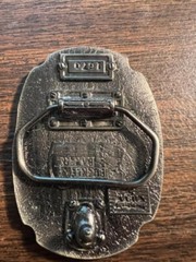 Belt Buckle Bakery 1670 Firefighter Enamel FD VTG Metal Helmet Logo Axe Ladder
