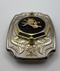 Western White Enamel Gold Tone Belt Buckle Couple Dancing Dance Floral Scroll
