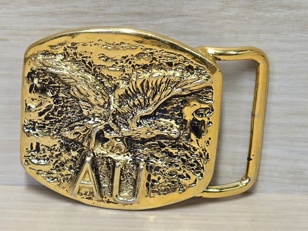 Vintage Bob Craven Belt Buckle Gold 2.75&Prime; War Eagle AU Bronze Handcrafted