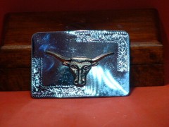 Pre-Owned Silver & Gold Color Bull Head Belt Buckle