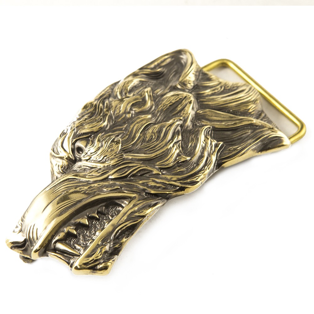 Belt buckle Grey Wolf, Handmade wolf head solid belt buckle