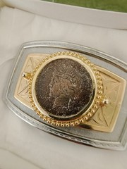 Silver Gold Color REAL 1923 Peace Silver Dollar Rectangle Frame Belt Buckle