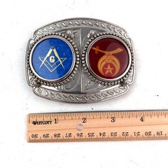Masonic Shriners Belt Buckle Silver Blue Red Gold Fraternal Lodge Western