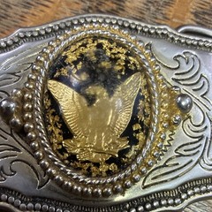 Western Metal Belt Buckle Silver/Gold/Black Eagle with Gold Colored Flakes