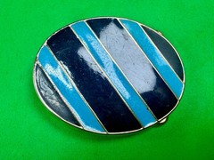 Geometric Enamel Pattern Black Blue Stripes Outlined Hippy Vibe Belt Buckle