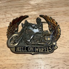 Vintage Brass Hell On Wheels Winged Biker Skeleton Motorcycle Belt Buckle