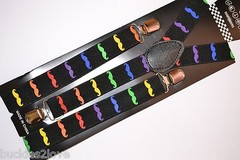 Rainbow Mustache SUSPENDERS Adjustable Thin 1 inch Retro Cool