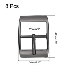 8Pcs 1&Prime; Single Prong Belt Buckle Square Center Bar Buckles Metallic Black