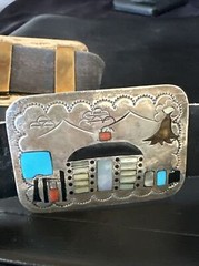 Turquoise Onyx Zuni Sterling Silver Sun Face Inlay Old Pawn Belt 40&Prime; 17406
