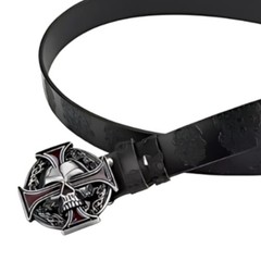 Cross and Skull Buckle and Belt Set, Classic Rock Biker Accessory