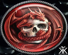 Dragon Skull Belt Buckle – Gothic Fantasy Handmade Silver Oval Buckle – 100
