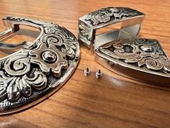 Western 3-Piece Belt Buckle Set Floral Engraved Silver Metal Cowboy Rodeo Style