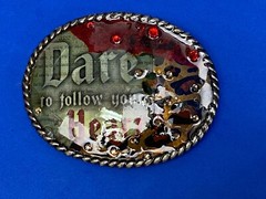 Dare To Follow Your Heart Rhinestone Accented Statement Oval Belt Buckle.