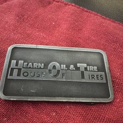 Vintage Hearn Oil & Tire House Advertising Belt Buckle