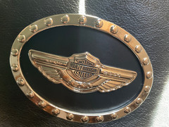 Harley-Davidson 100th Anniversary belt buckle.Bar&Shield w/wings.Chrome plated.