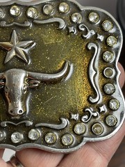 Vintage Belt Buckle Western Cowboy Texas Steer Star A212 Classico Italia
