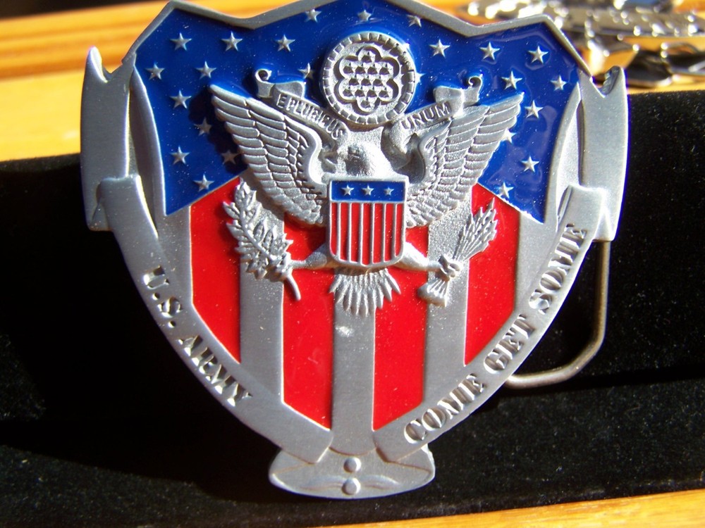 Great American Products Red Silver Blue American Flag US Army Belt Buckle 3.25&Prime;