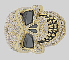 Skull Belt Buckle Gold Metal Bling Rhinestones Halloween Party Cosplay Costume