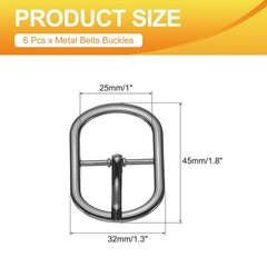 6 Pcs 1 Inch Single Prong Buckles Oval Center Bar Buckles, Black