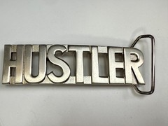 HUSTLER Block Letter Word Statement Cutout Silver Color WIDE Belt Buckle
