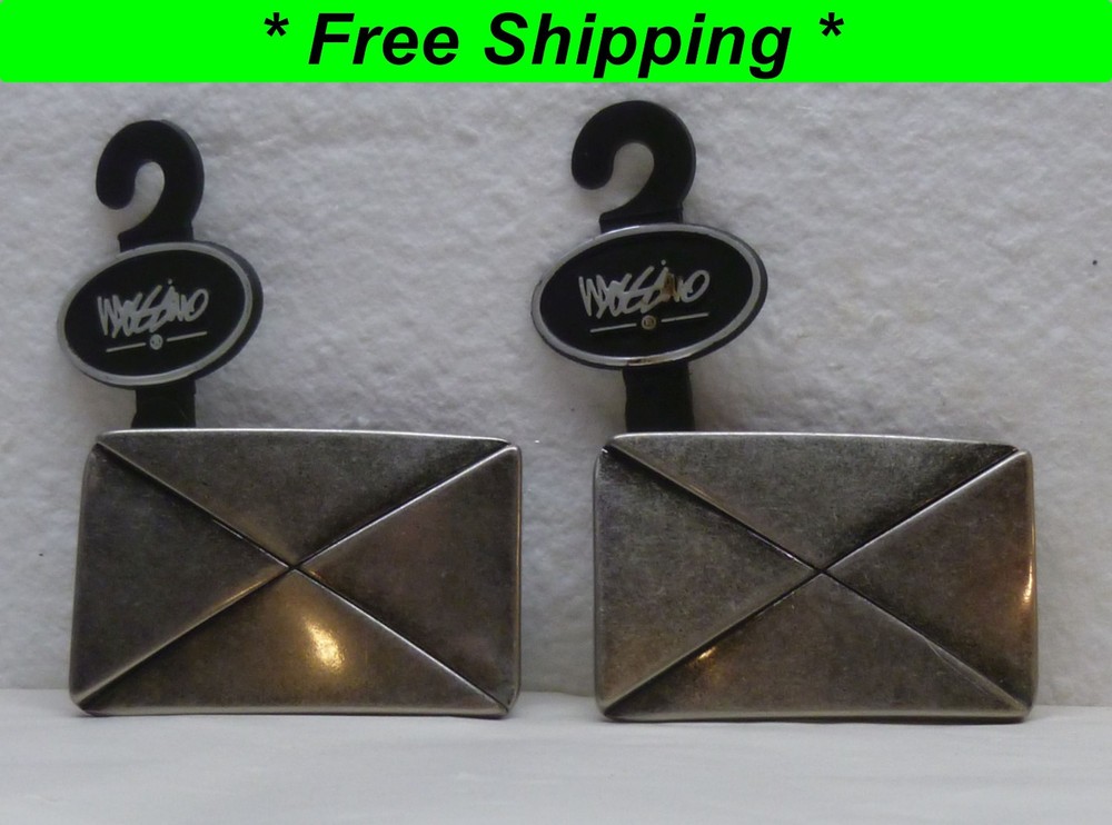 Lot of 2 Vintage Masarimo Steel Metal Belt Buckles – X Symbol or Triangle Design