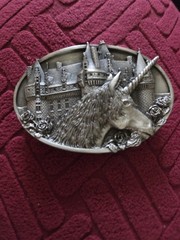 Vintage 1983 Bergamot Brass Works Model V-48 -Castle Unicorn Belt Buckle USA