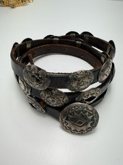 Vintage Native American Sterling Concho Belt Signed Hand Stamped Leather Long