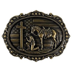 GRAERRY Western Belt Buckle Kneeling Praying Medium, 018 Christian Bronze