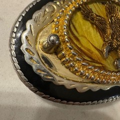 Vintage 80s Western Eagle Belt Buckle Gold Amber USA