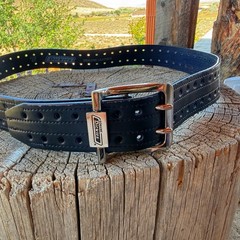 Y2K Dickies Genuine Leather Black Perforated Belt Size 40 Silver Buckle