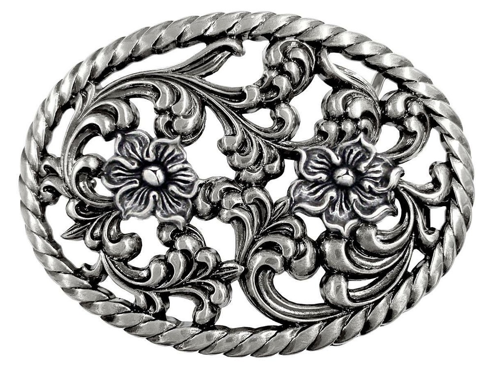 HA0131-LASRP Antique Flower Engraved Buckle fits 1-1/2&Prime; Wide Belt