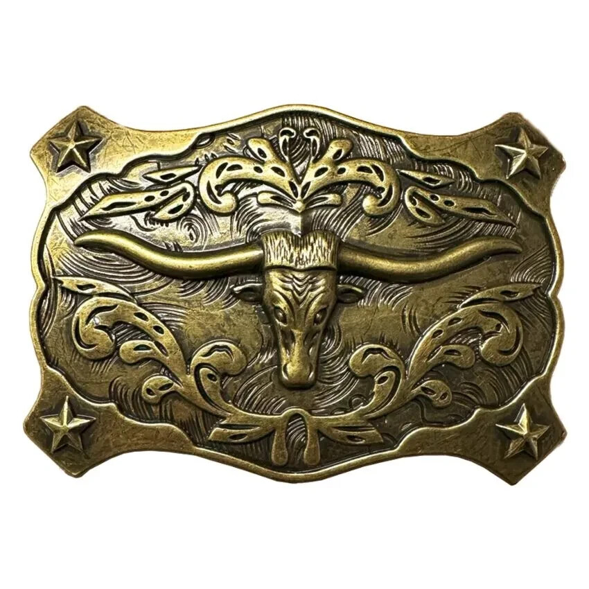 Bronze Gold Bull LONGHORN Western Belt Buckle Cowboy Rodeo buckle