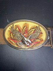 Vintage Belt Buckle Eagle Feathers Gold Resin with belt size 32