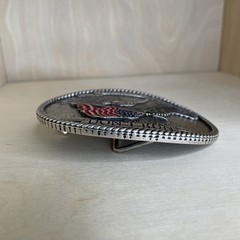 ANDWEST Belt Buckle MenEagle American Flag Roped Border Painted Antique Silver