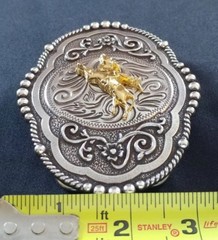 BULL RIDER RODEO WESTERN FLORAL RAISED 3D GOLD COLOR BULL COWBOY BELT BUCKLE